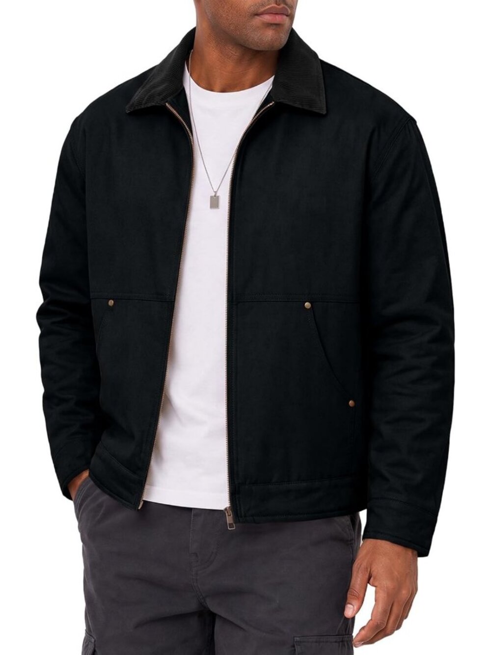 Men's Cotton Padded Chore Jacket with Corduroy Collar, Warm & Stylish Outerwear